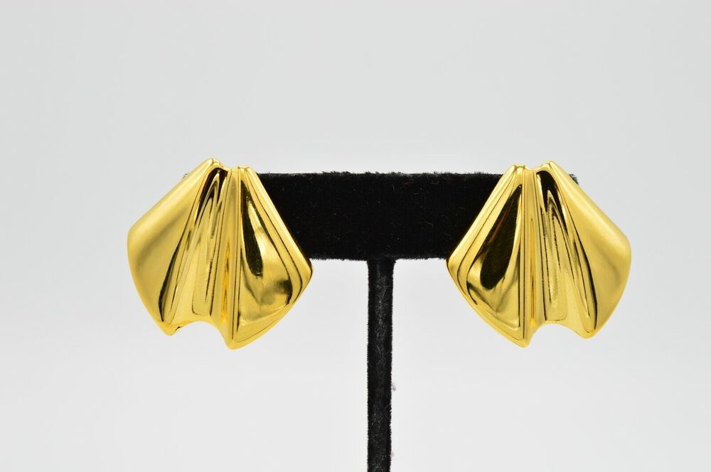 TAT Vintage Pierced Drop Statement Earrings Metal Gold Chunky 1980s Signed 9C